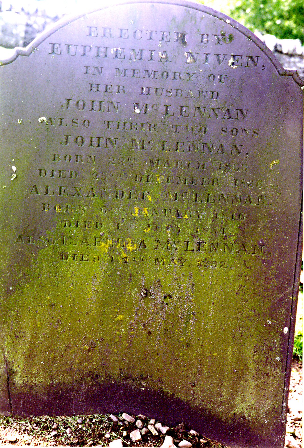 Photo of headstones/John McLennan (m Euphemia Niven) hdstn Forteviot